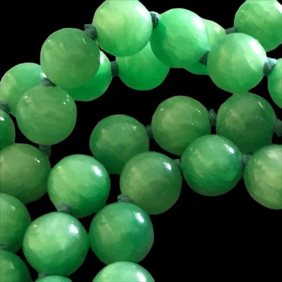 Green Jade Beaded Tassel Pendant Necklace Carved Elephant Silk Knotted 92 Gram - Picture 8 of 12